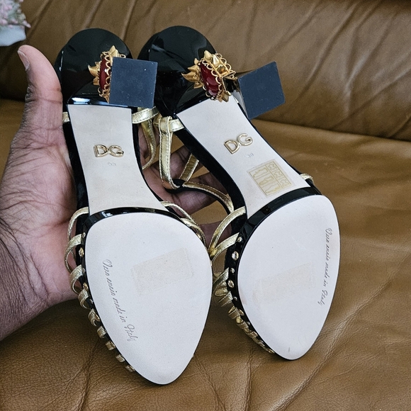 Dolce & Gabbana Black Suede Metallic Gold Leather Luxury Heels Size 8 US (MINT) - Picture 14 of 16